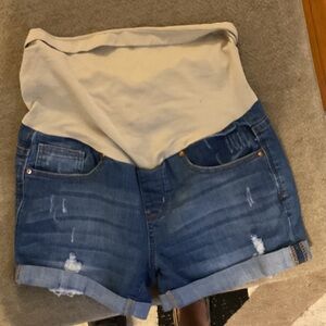 High Waist Denim Maternity Shorts